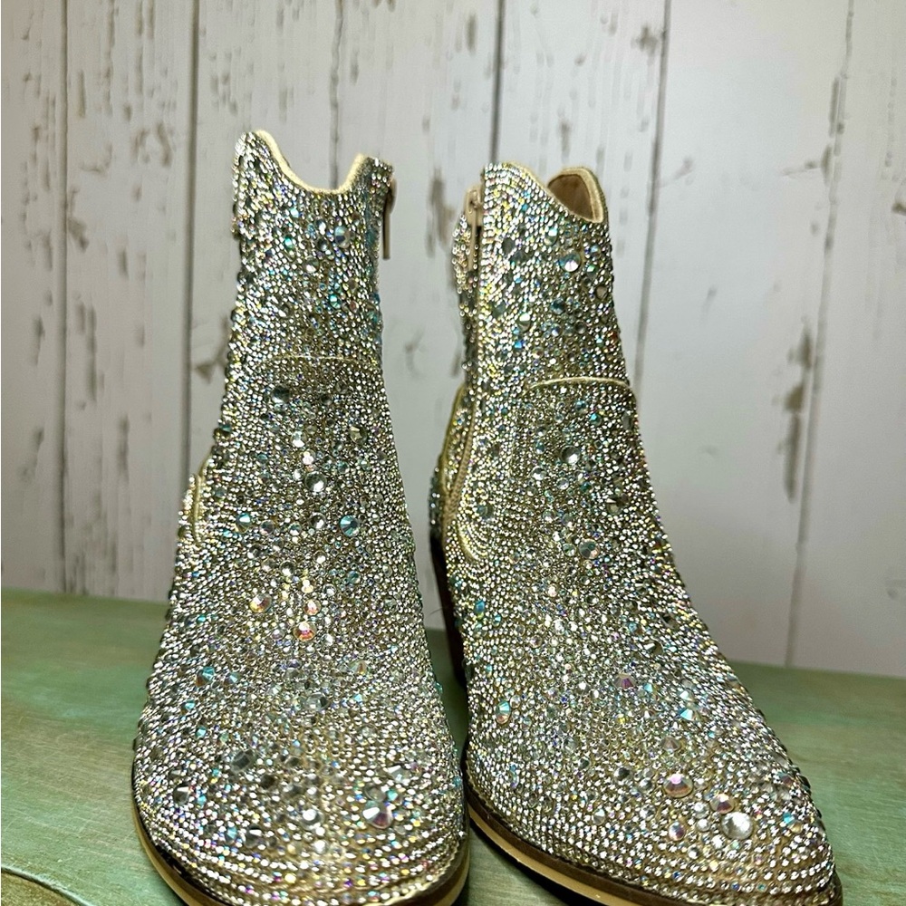 Corkys “Hey Girl” Silver Glitter Ankle Boots with Pointed Toe and Moderate Heel